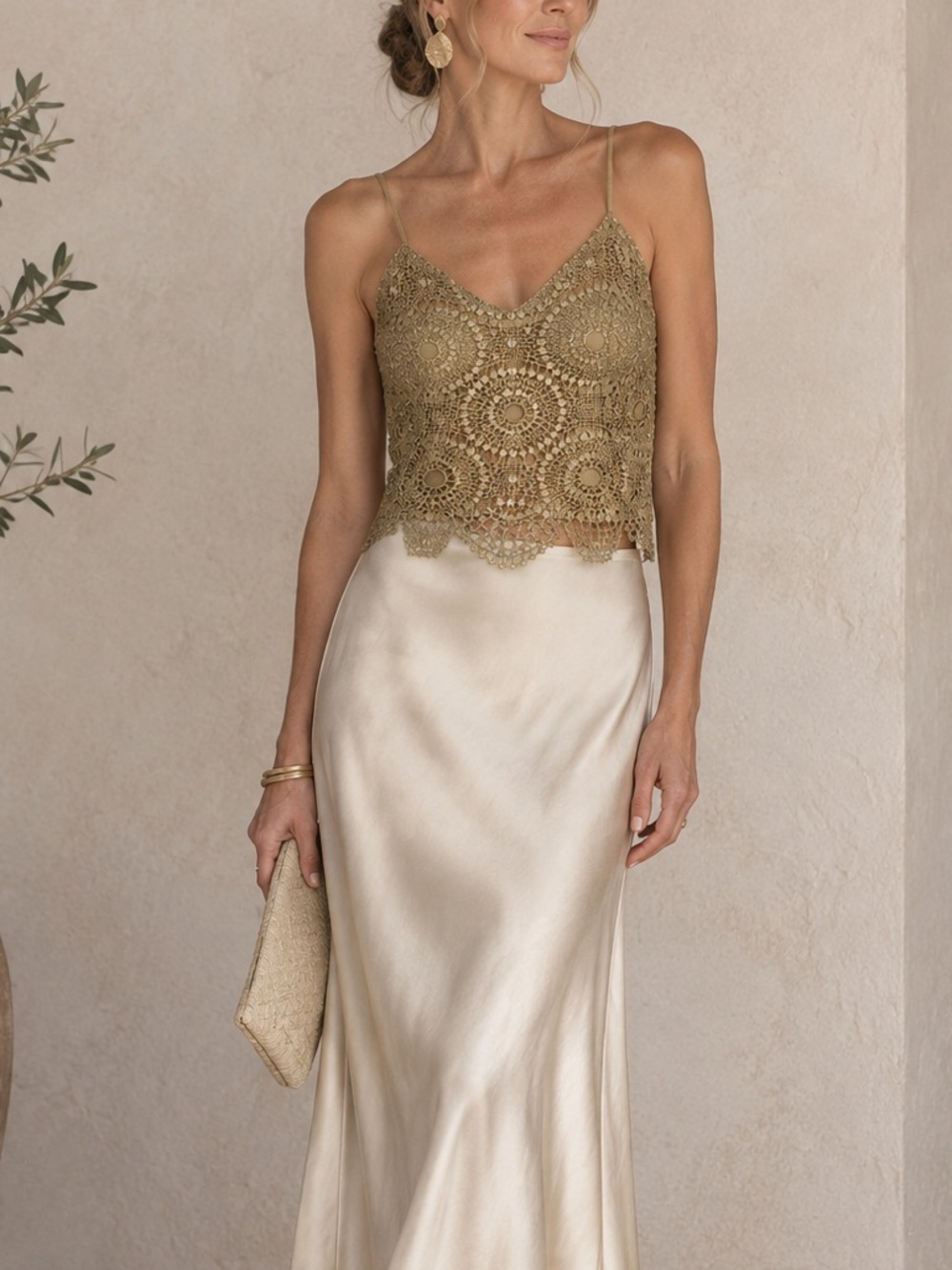 RAMY BROOK Metallic Crochet Lace Cropped Tank Top Cami Blouse \\ 6